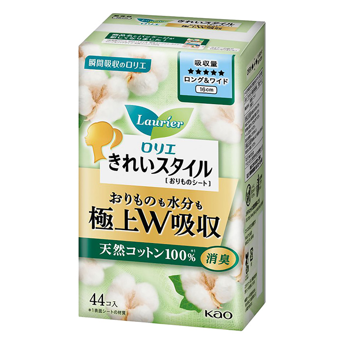 ロリエ きれいスタイル 極上W吸収 ロング&ワイド 天然コットン100% 44個入