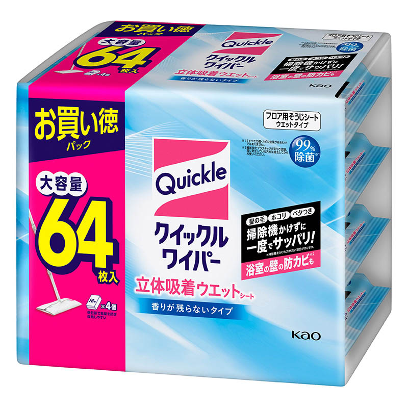 クイックルワイパー 立体吸着ウエットシート 香り残らない ジャンボパック 64枚
