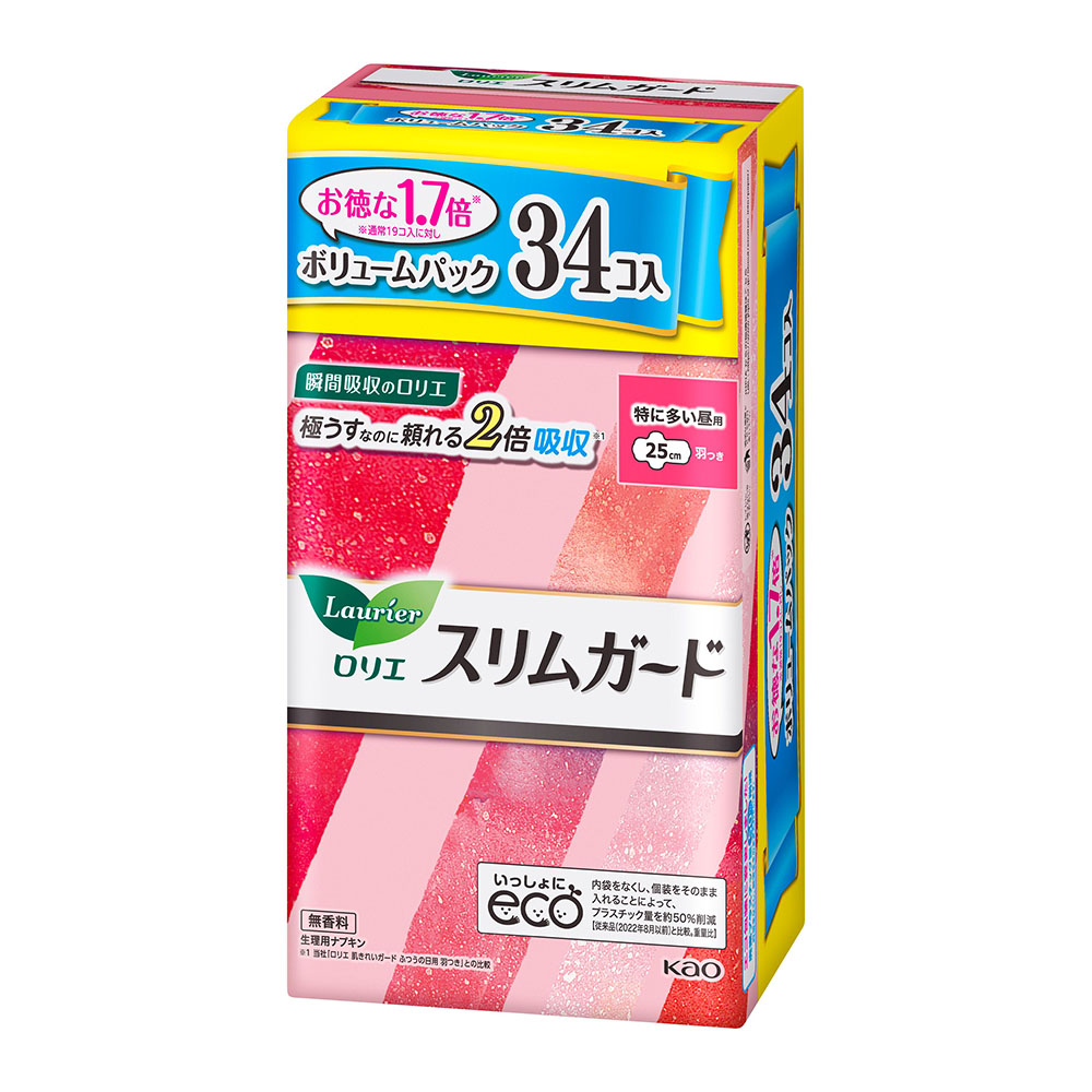 ロリエ スリムガード 特に多い昼用 羽つき 大容量 34個入 【医薬部外品】