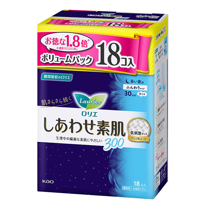 ロリエしあわせ素肌30 多い夜用羽付き18個入 【医薬部外品】