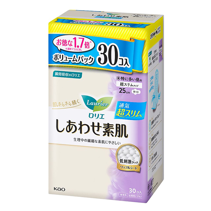 ロリエしあわせ素肌 スリム 特に多い昼用羽つき 30個入 【医薬部外品】