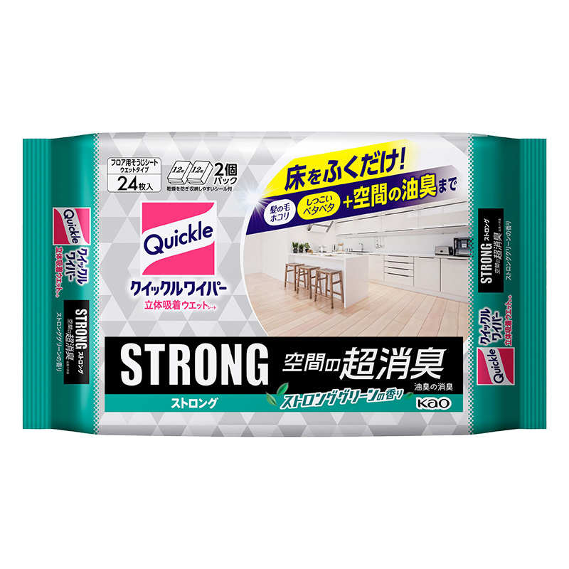 クイックルワイパー 立体吸着ウェットシート ストロンググリーン 24枚入(12枚×2個P)