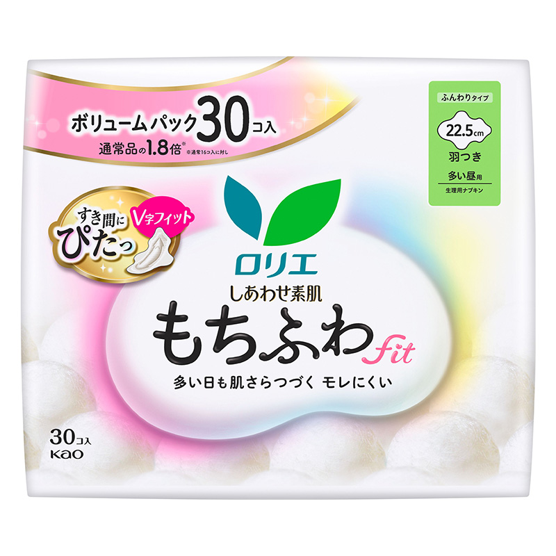 ロリエ しあわせ素肌 もちふわfit 多い昼用 22.5cm 羽つき ボリュームパック30個【医薬部外品】