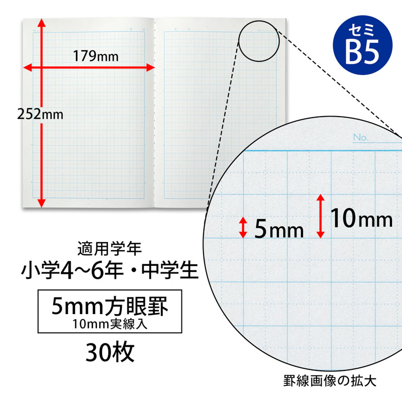 スクールラインプラス 5mm方眼罫 ピンク