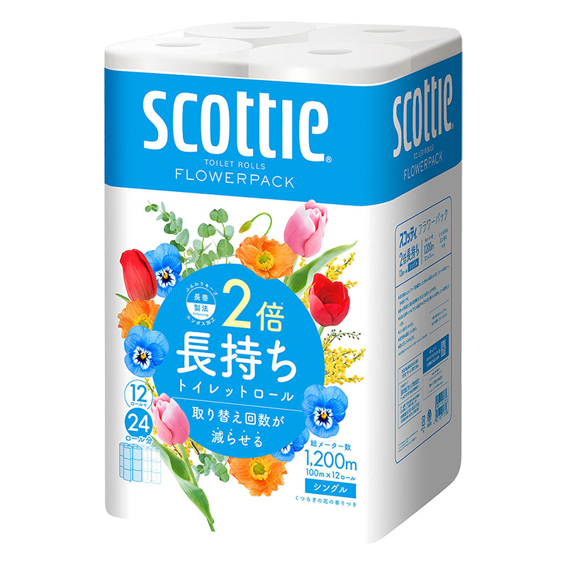 スコッティ フラワーパック 2倍長持ち12ロール(シングル)くつろぎの花の香り
