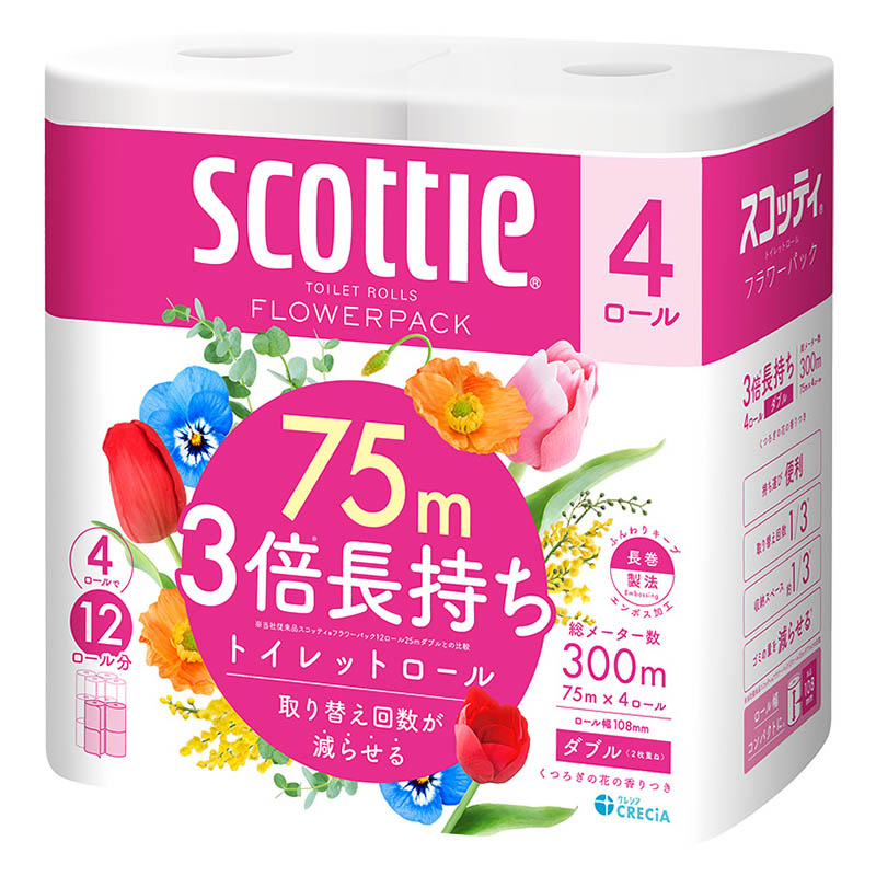 スコッティフラワーパック 3倍長持ち 4ロール(ダブル) くつろぎの花の香り