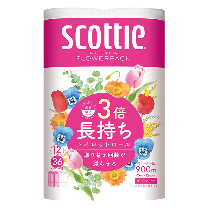 スコッティ フラワーパック 3倍長持ち 12ロール(ダブル)くつろぎの花の香り