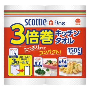スコッティファイン 3倍巻きキッチンタオル 4ロール