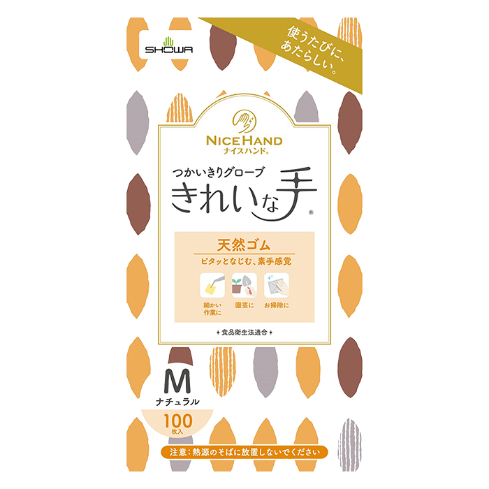 使い捨て手袋 ナイスハンドきれいな手つかいきりグローブ天然ゴム100枚入 M