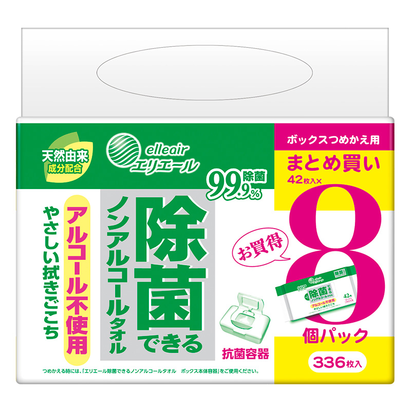 エリエール 除菌BOXウェット ノンアルコール 詰替え （42枚×8P）