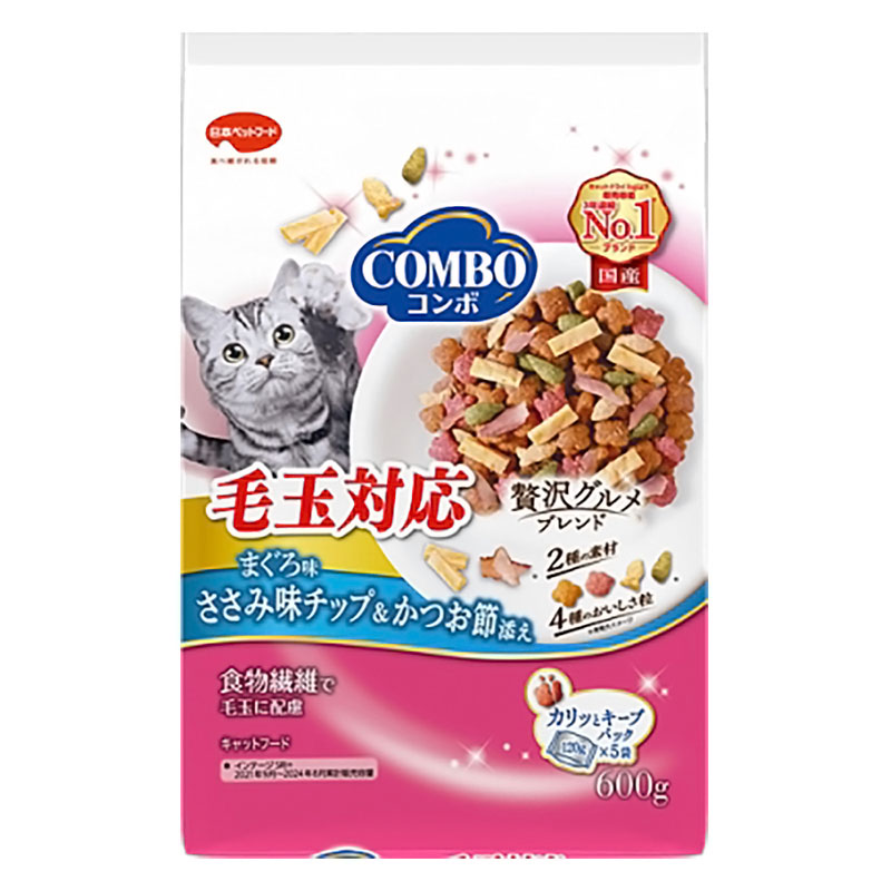 コンボ キャット 毛玉対応 まぐろ味・ささみチップ・かつお節添え 600g(120g×5袋入)