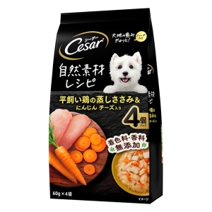 シーザー パウチ 自然素材レシピ 平飼い鶏の蒸しささみ&にんじん チーズ入り 60g×4袋