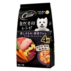 シーザー パウチ 自然素材レシピ 蒸しささみ厳選ラム&さつまいもにんじん 60g×4袋
