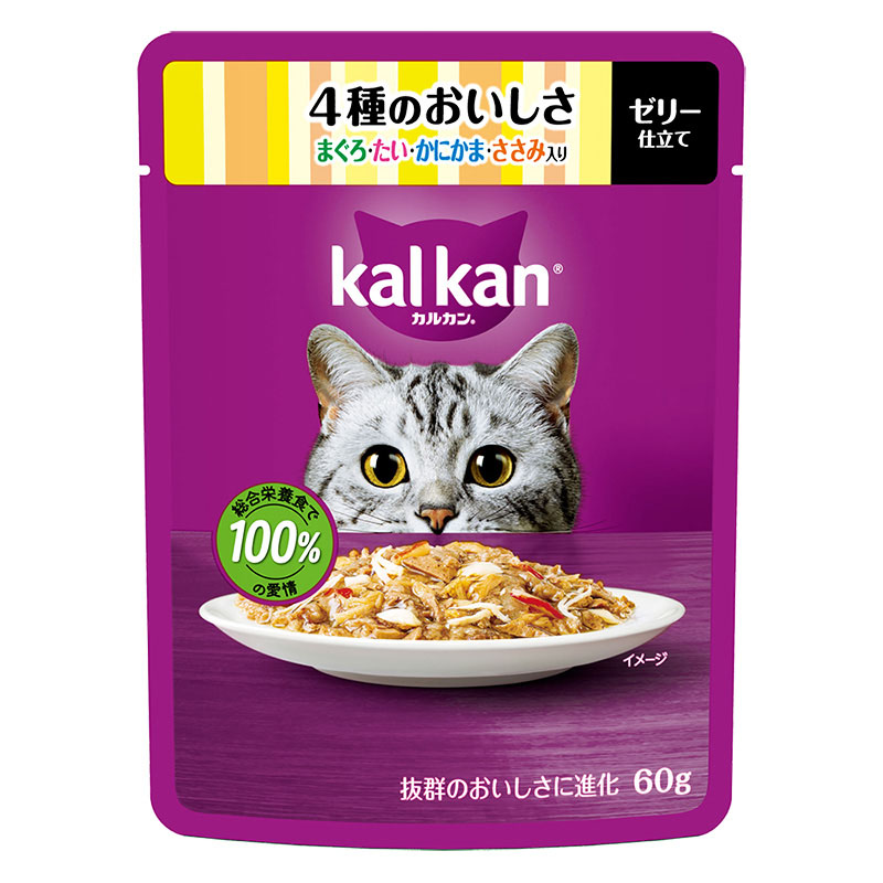 カルカン パウチ 4種のおいしさ まぐろ・たい・かにかま・ささみ入り 60g