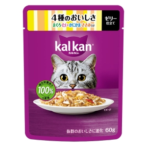カルカン パウチ 4種のおいしさ まぐろ・たい・かにかま・ささみ入り 60g