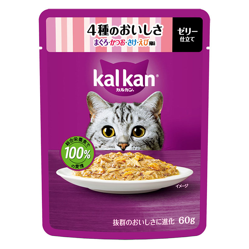 カルカン パウチ 4種のおいしさ まぐろ・かつお・さけ・えび風味 60g