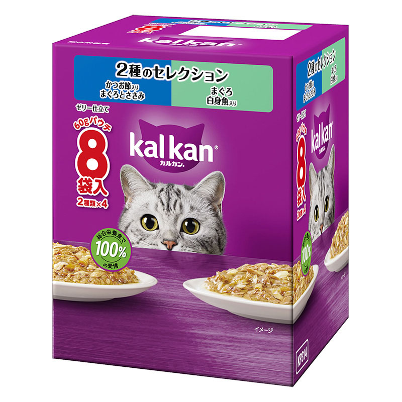 カルカン パウチ 2種のセレクション かつお節入りまぐろとささみ まぐろ白身魚入り 60g ８袋パック