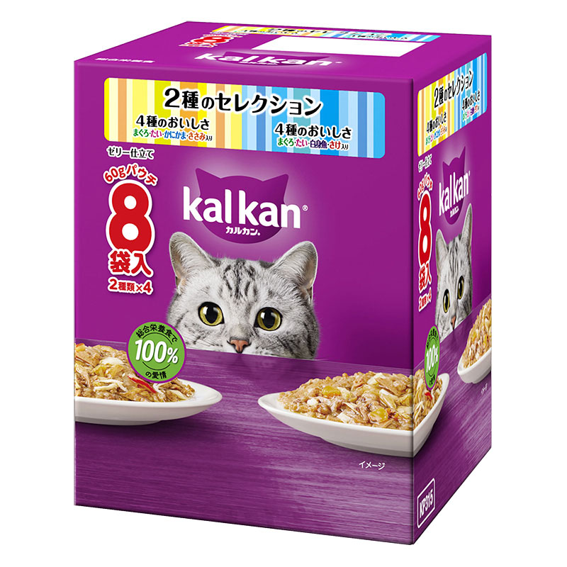 カルカン パウチ 2種のセレクション 4種のおいしさ まぐろ・たい・かにかま・ささみ入り60g ８袋パック