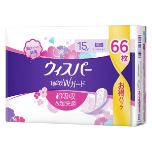 ウィスパー 1枚2役Wガード おりもの&水分ケア 18cm 15cc 66枚