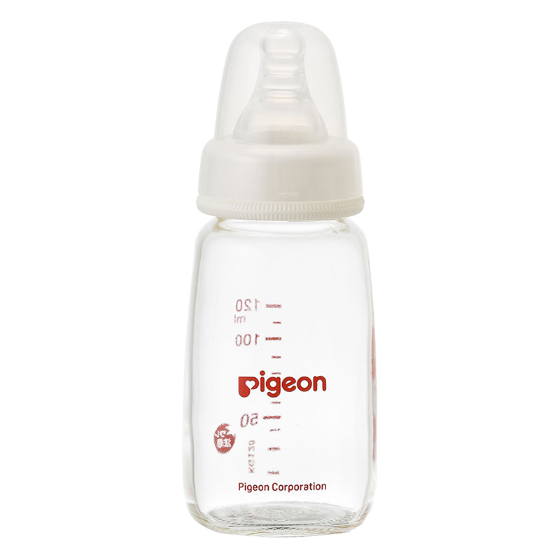 スリムタイプ哺乳びん 耐熱ガラス製 シリコーンゴム製乳首付 120ml