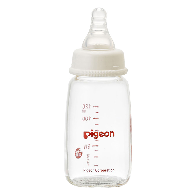 スリムタイプ哺乳びん 耐熱ガラス製 シリコーンゴム製乳首付 120ml