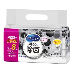 シルコット99.99％除菌 ウェットティッシュ アルコールタイプ 詰替（40枚×8個）