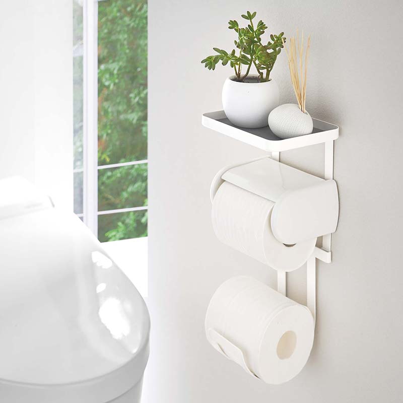 【お取り寄せ商品】トイレットペーパーホルダー上ラック 2段 Plate(プレート) ホワイト