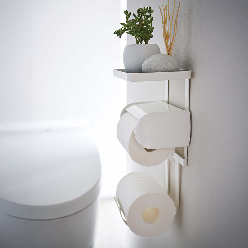 【お取り寄せ商品】トイレットペーパーホルダー上ラック 2段 Plate(プレート) ホワイト