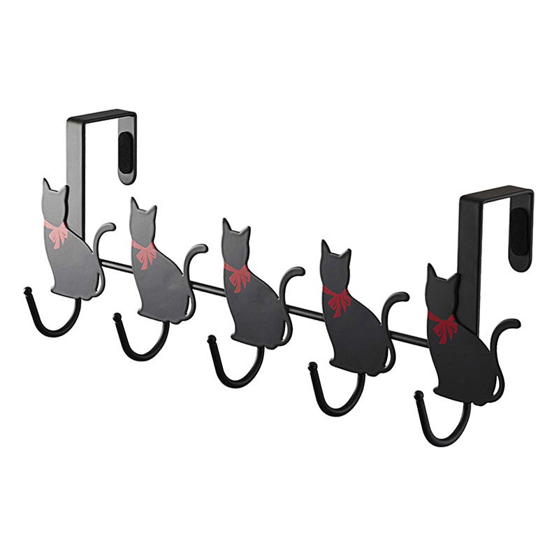【お取り寄せ商品】ドアハンガー 猫5連 横型 ブラック