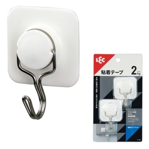 自在に可動するフック 耐荷重2kg 2個入 粘着テープタイプ