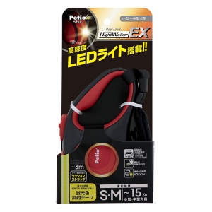 【お取り寄せ商品】犬用伸縮引ひも リールリード ナイトウォーカーEX SM レッド