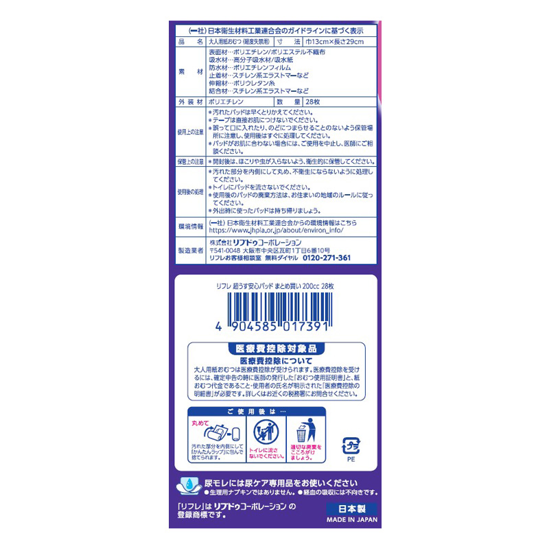リフレ 超うす安心パッド まとめ買い 29cm 200cc 28枚
