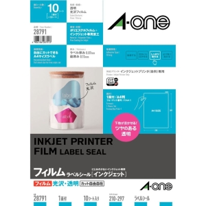 ラベルシール 透明インクジェット光沢フィルム 1面