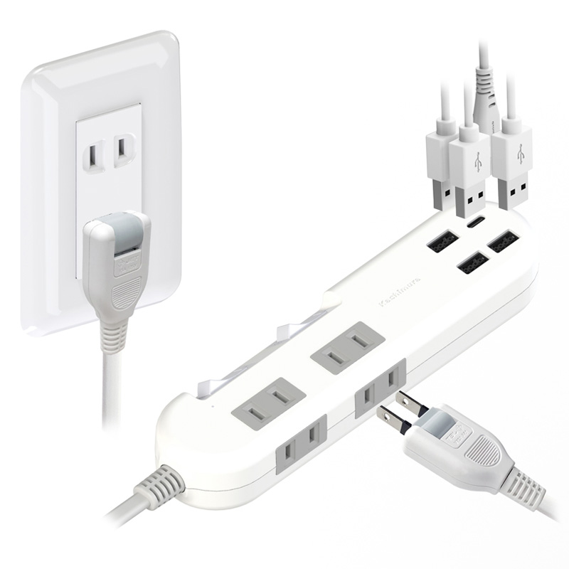 AC4口+USB 4ポート電源タップ 1.2m ホワイト