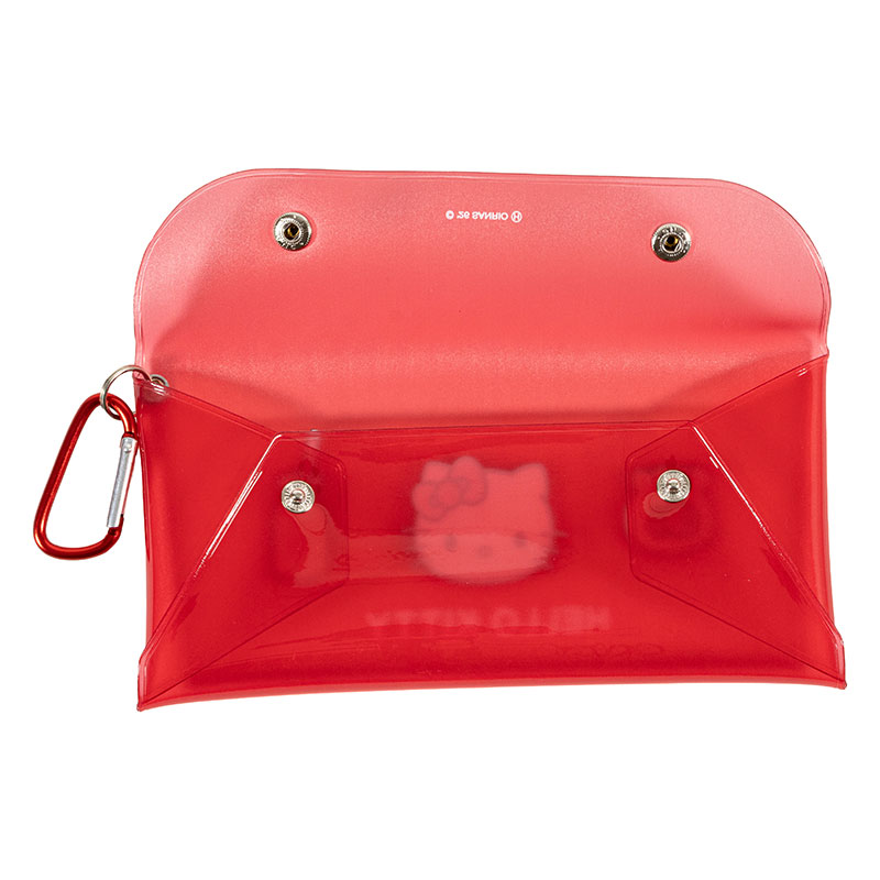 カラビナ付き クリアロングポーチ ハローキティ レッド SAC-CCL-KTR