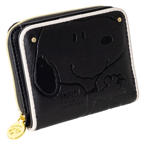 スヌーピー 型押し 二つ折り財布 ブラック