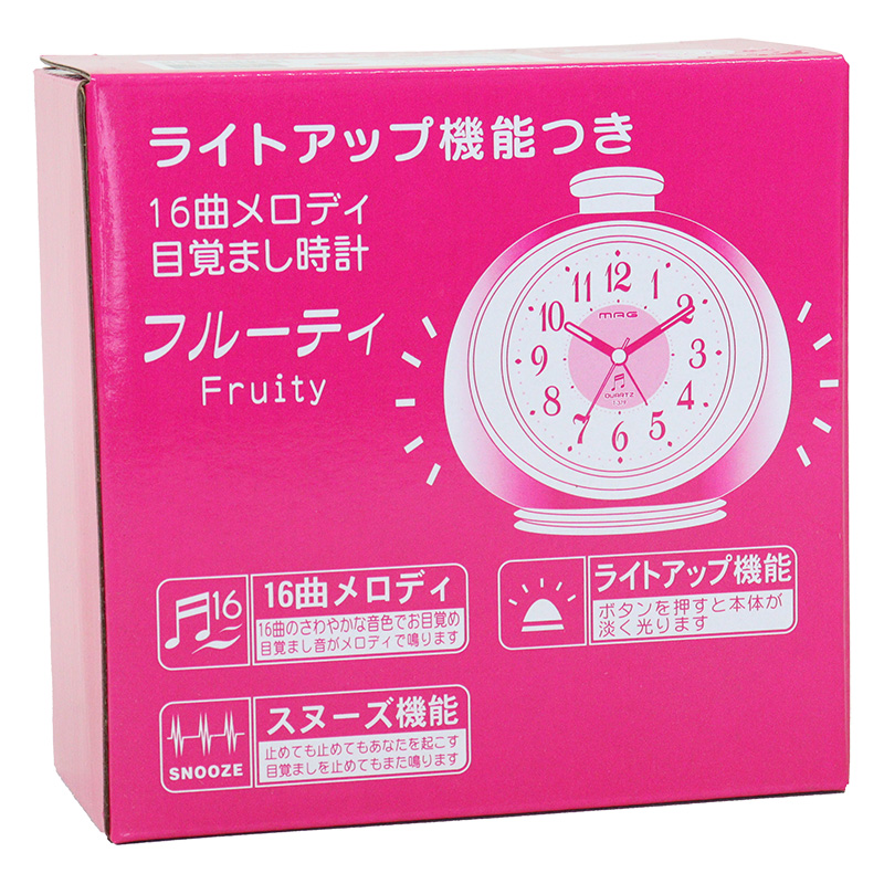 目覚まし時計フルーティ 高さ121×横幅128×奥行60(mm) ピンク