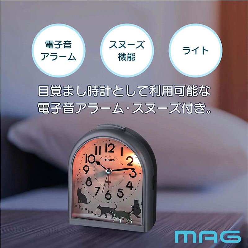 マグ 猫のシルエットがかわいい目覚まし時計 T807SMZ