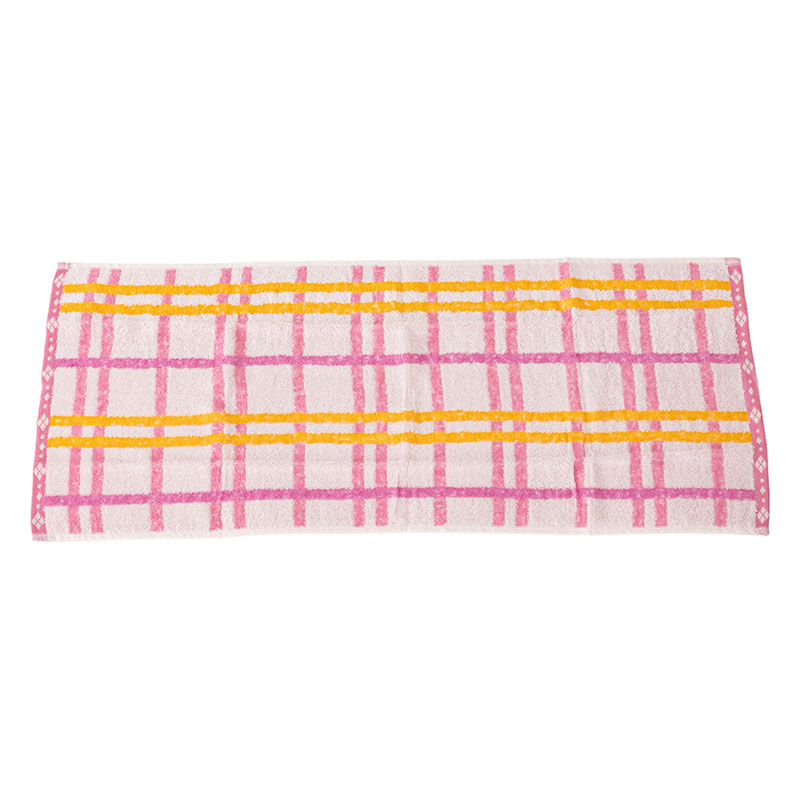 ふんわりやわらかタオル ハッピーチェック 34×80cm ピンク 5枚組