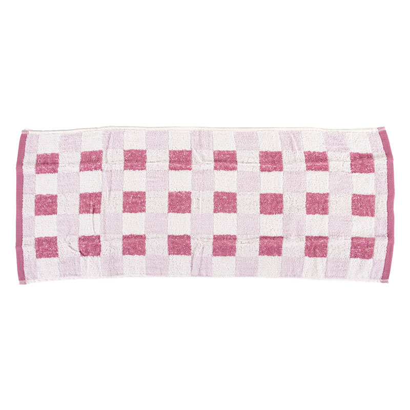 ふんわりボリューム フェイスタオル チェック 34×80cm ワインレッド 2枚組