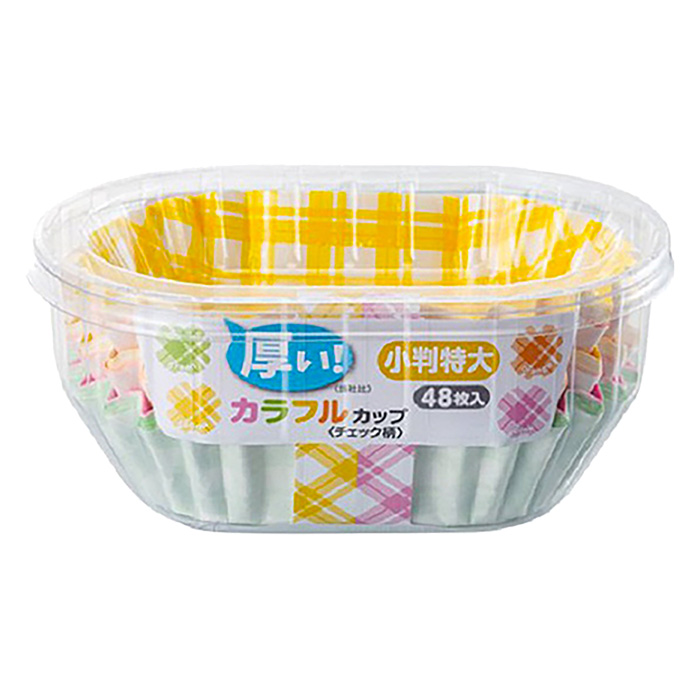 お弁当カップ 厚いカラフルカップチェック柄 小判特大 48枚