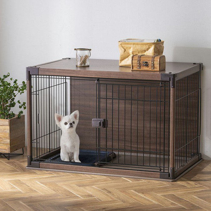 ペット用ケージ インテリアウッディサークル 97.5×66.5×63.5cm ダークブラウン