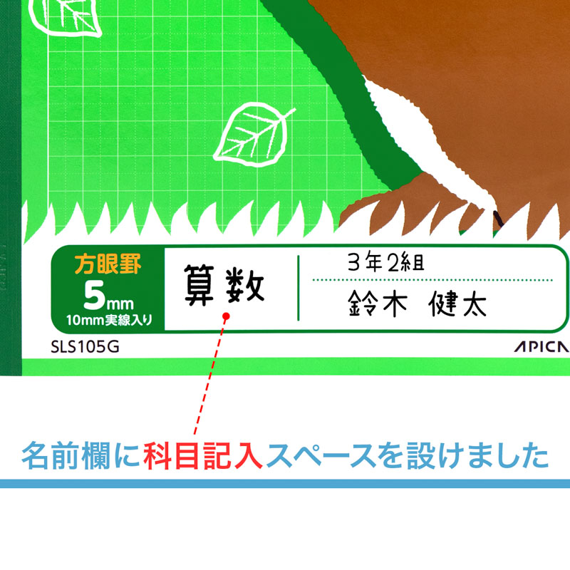 スクールキッズ 全科目 5mm方眼罫 10mm実線入り グリーン