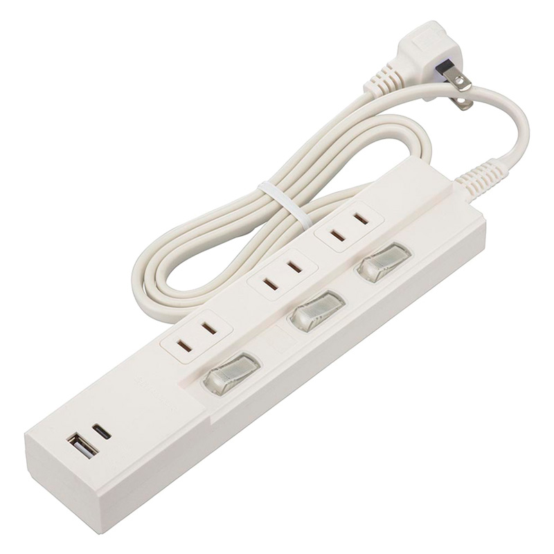 3個口 節電タップ PD対応Type-C｜Type-Aポート付き 1m ホワイト