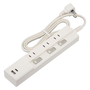 3個口 節電タップ PD対応Type-C｜Type-Aポート付き 1m ホワイト