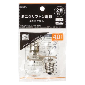 ミニクリプトン電球40W形クリア2個パック