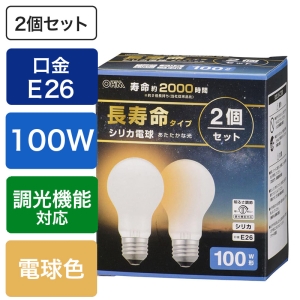 長寿命シリカ電球100W形2個パック