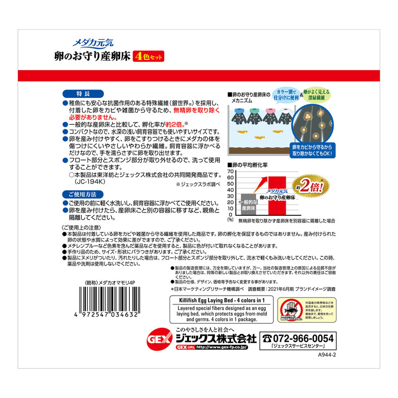 メダカ元気 卵のお守り産卵床 4色セット