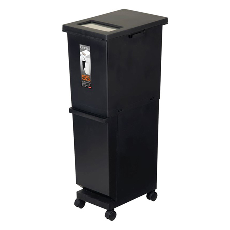 【お取り寄せ商品】分別スリム2段 ブラック キャスター付 縦型 55L( 32L+23L)