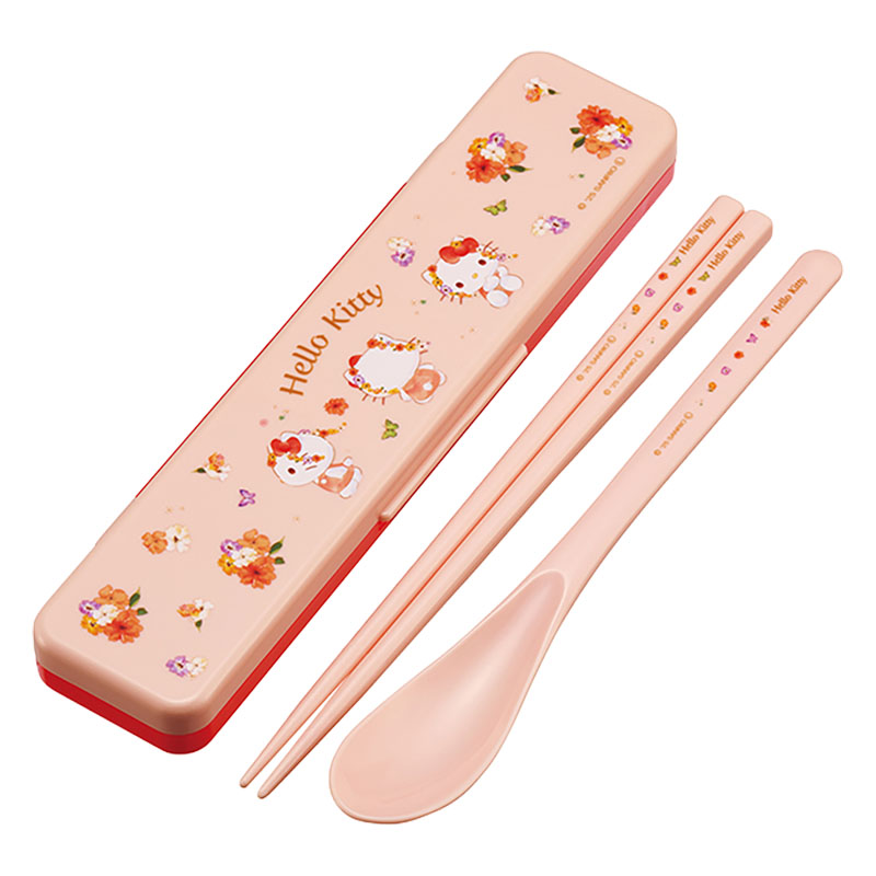 音が鳴らないコンビセット 箸18cm・スプーン ハローキティパステル水彩 花柄